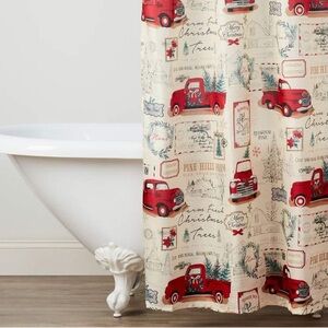 Festive Red Truck Shower Curtain
